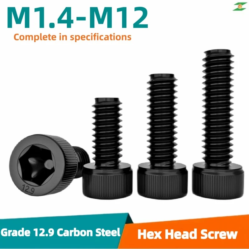 2-50pcs M1.4 M1.6 M2 M2.5 M3 M4 M5 M6 M8 M10 M12 DIN912 Grade 12.9 Carbon Steel Hexagon Socket Head Cap Screw Bolt