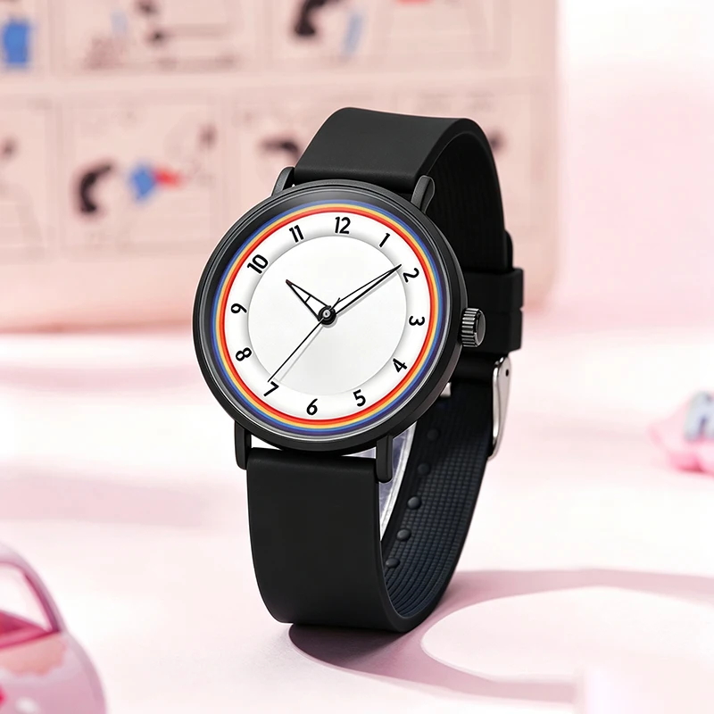 FIDI Watch Kawaii Cartoon Quartz Japanese Movement PC21 Women Girls White PU Strap Waterproof 30M Birthday Gift Reloj