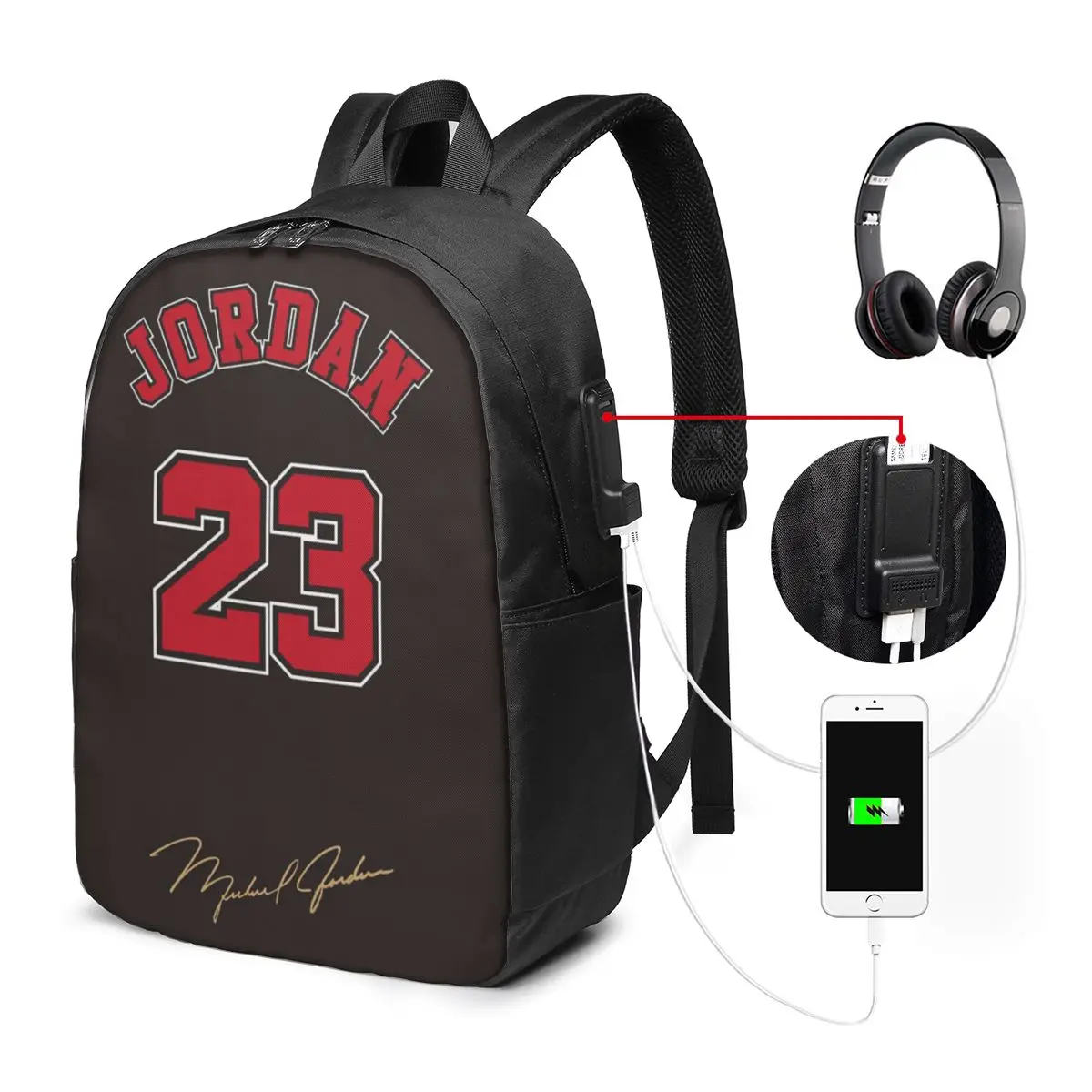 Michael-Jordan 23 Travel Laptop Backpack for Men Women Fashion High School Hiking Travel Daypack Outdoor