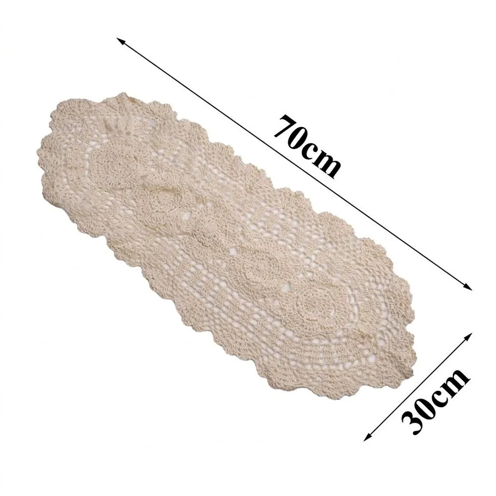 For Daily Dining Hollow Woven Mat Gentle for retro Tableware Table Decoration Soft Cotton Fabric Scalloped Edge Outline