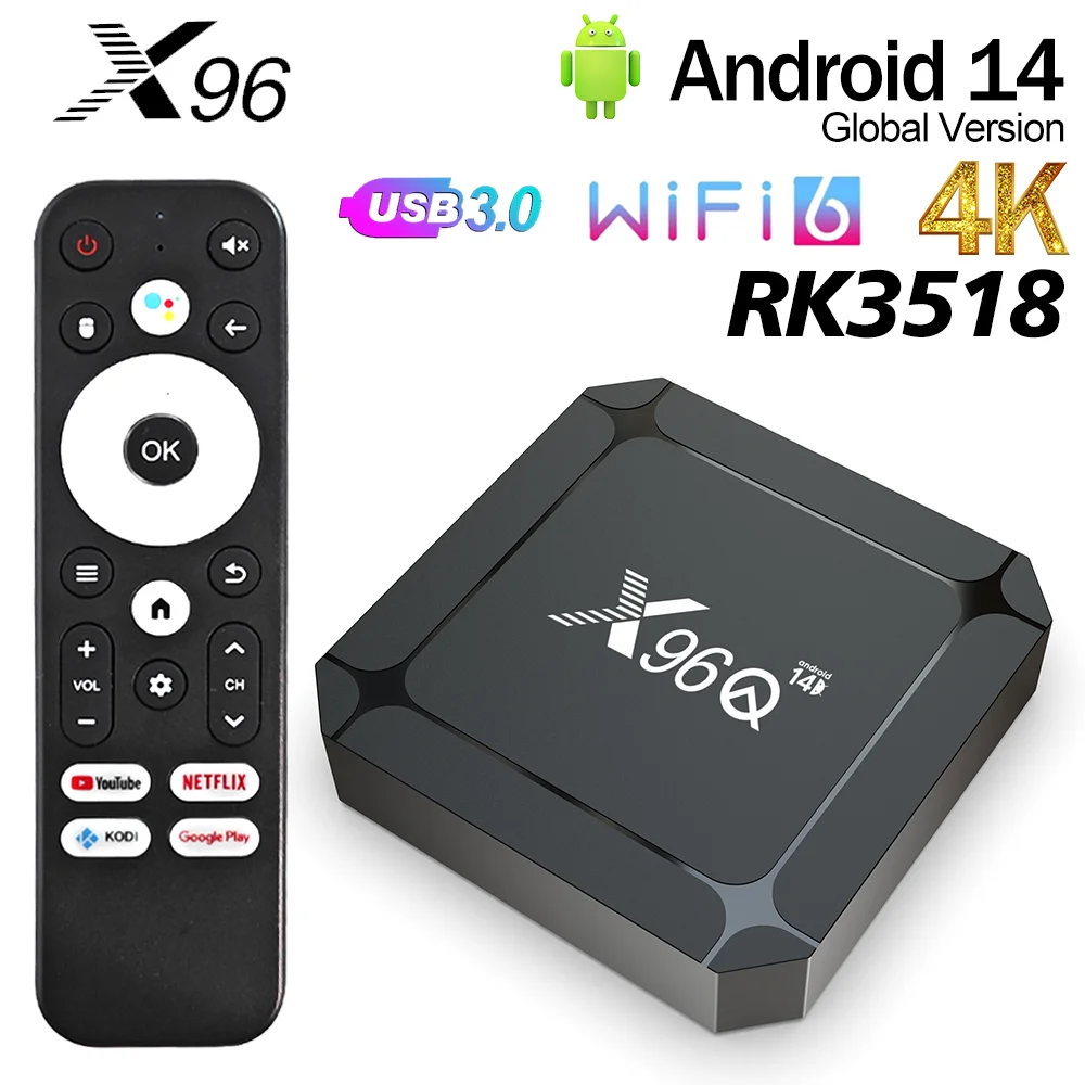 X96Q RK3518 Android 14 TV BOX 4K USB3.0 4K WIFI6 Youtube Netflix Streaming Media Player Android tv