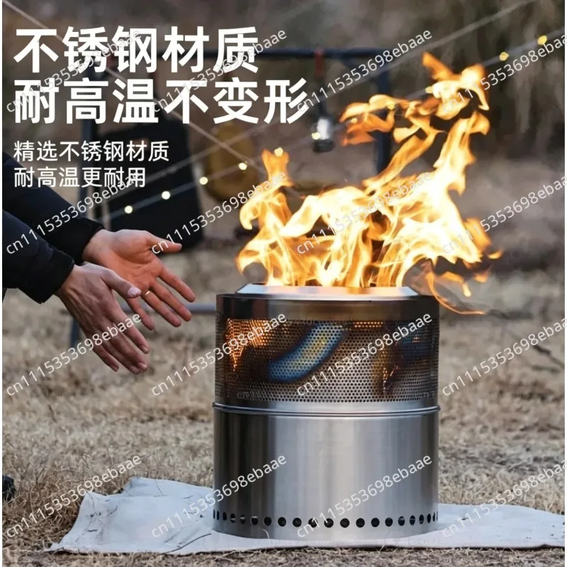 Foldable Stainless Steel Outdoor Stove High Temp Resistant Deform-Proof For Camping Picnic Barbecue Heating Use