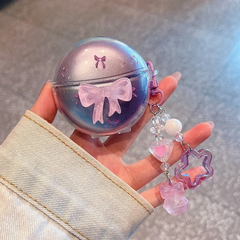 

For Sanag S6S Ultra Pro S7 S6S Nova FreeClip Case 3D Bow Cute Puppy Earphone Soft Cover TPU Headphones Box Fundas with Keychain