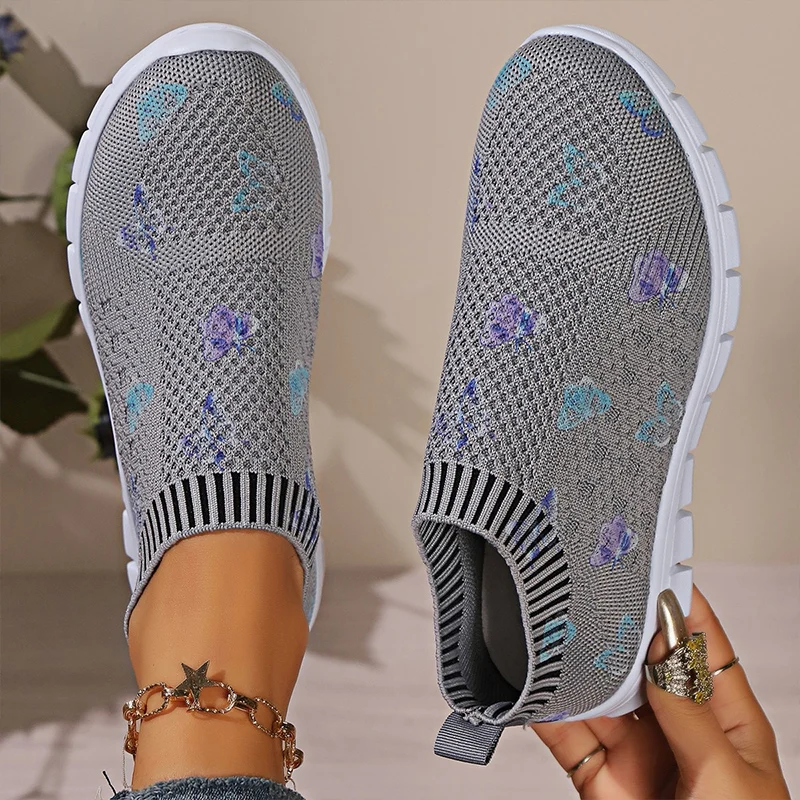 Mocasines de malla con lazo para Mujer, zapatillas de tenis con estampado de mariposas, deportivas, calzado plano para correr, Zapatos cómodos para caminar, otoño