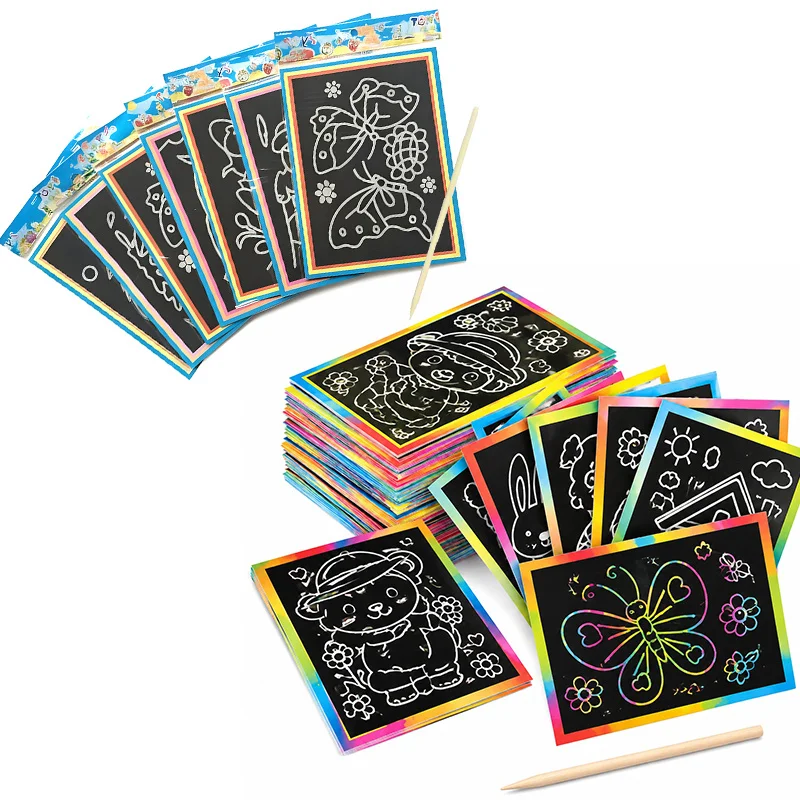 6/24PCS Random Small Scratch Off Sheets Bulk Magic Rainbow Art Paper for Celebration Gifts Creative Desk Wall Decor ZYF
