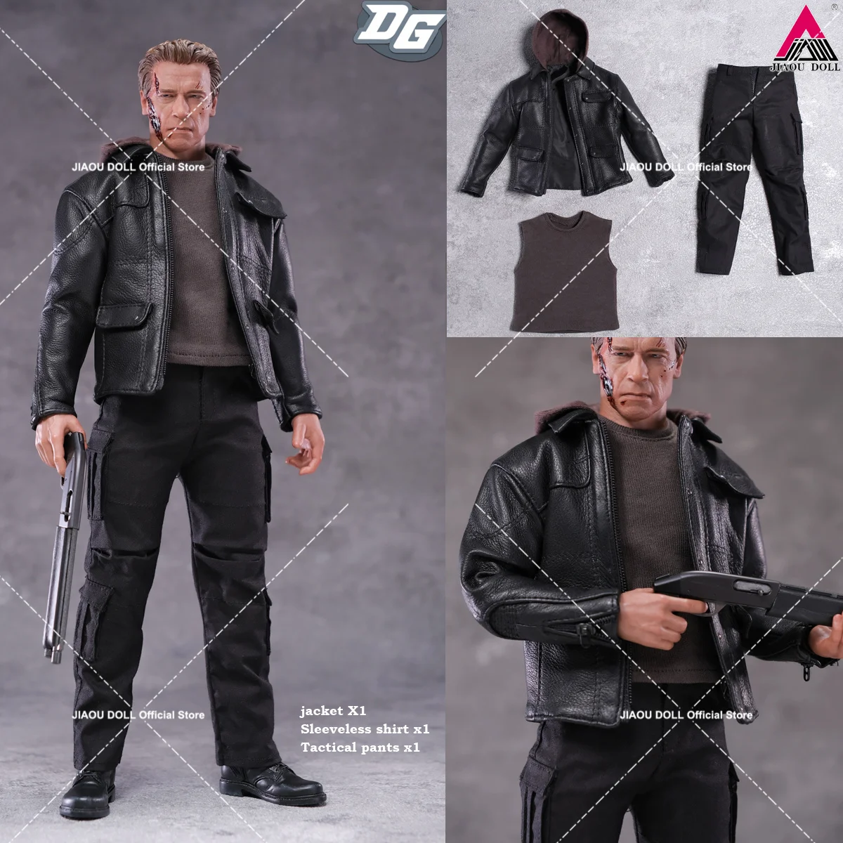 

DeGaotoys DG-002 1/6 T800 Male Leather Jacket Vest Tactical Pants Set Clothes Model Fit 12'' Soldier Action Figure Body Doll