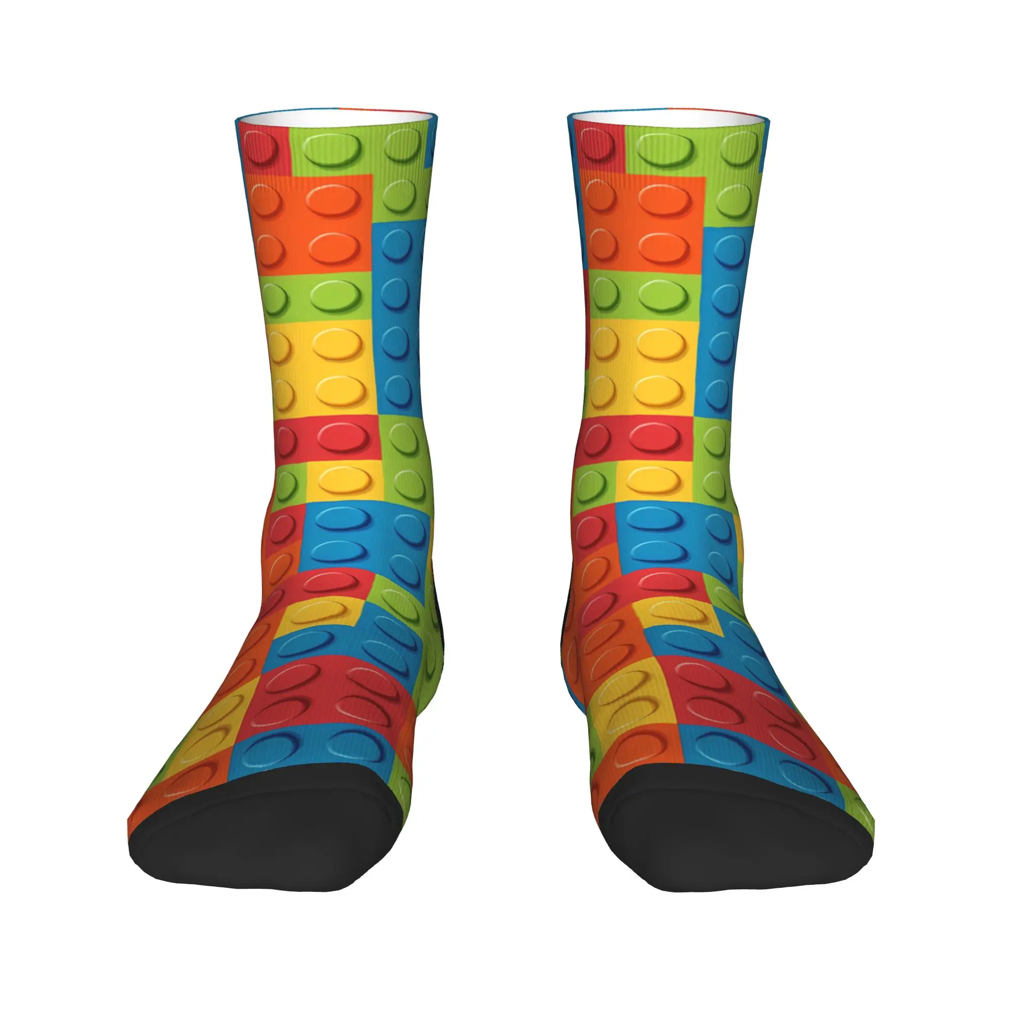 Unisex Men Socks Vibrant Primary Color Building Blocks Pattern Stockings Anti Bacterial Soft Socks Winter Retro Skateboard Socks