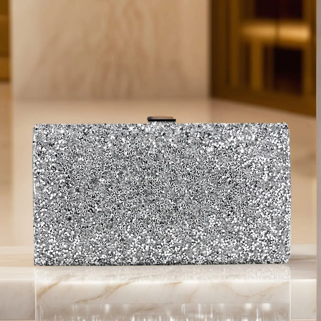 Rhinestones Fashion Evening Bags One Side Bling Silver Color Metal Chain Clutch Wedding Luxury Prom Dinner Handbags