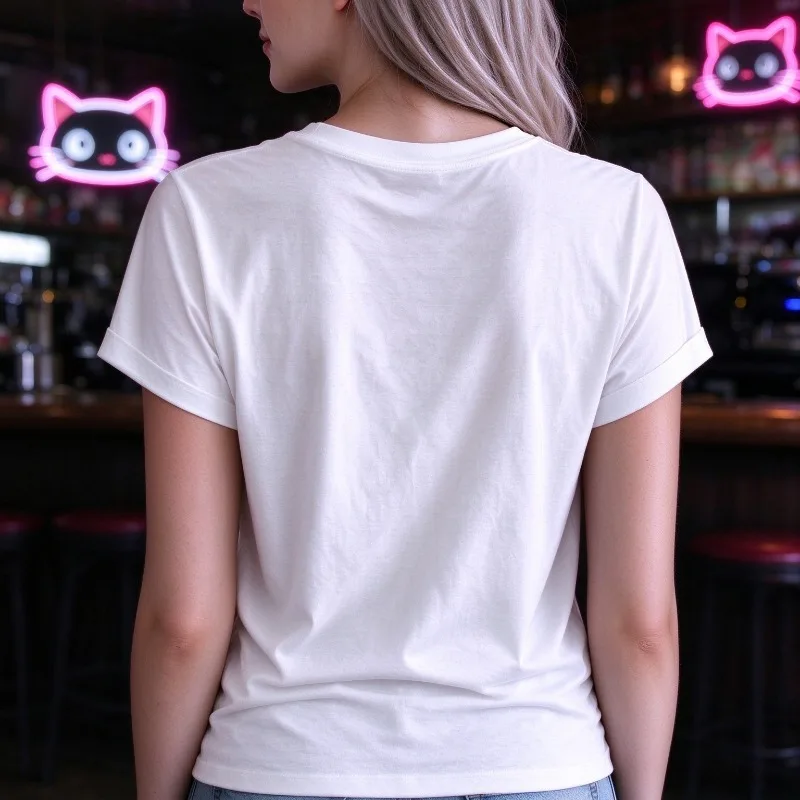 Cute Cat Face Print T-Shirt Women 100% Cotton Short Sleeve Big Eye Animal Graphic Casual Top Crewneck Kawaii Pet Lover