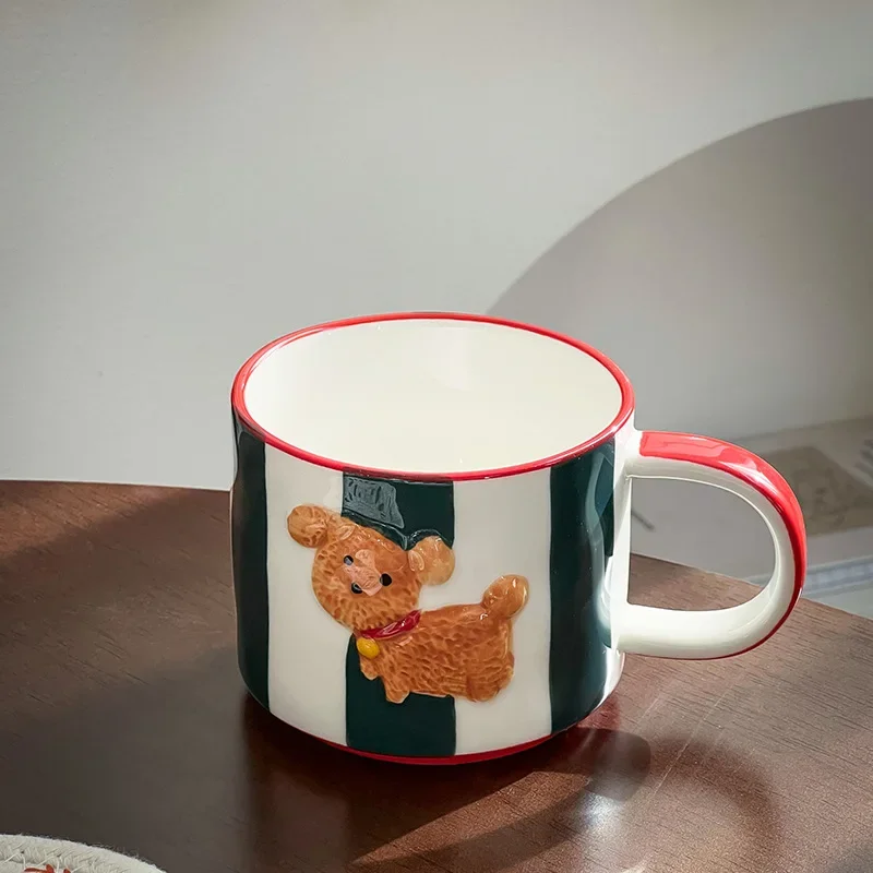 Keramiktasse mit kleinem Hund, Weihnachtsgeschenk, Milchwasserbecher für Kinder, supersüß, handgezeichnet