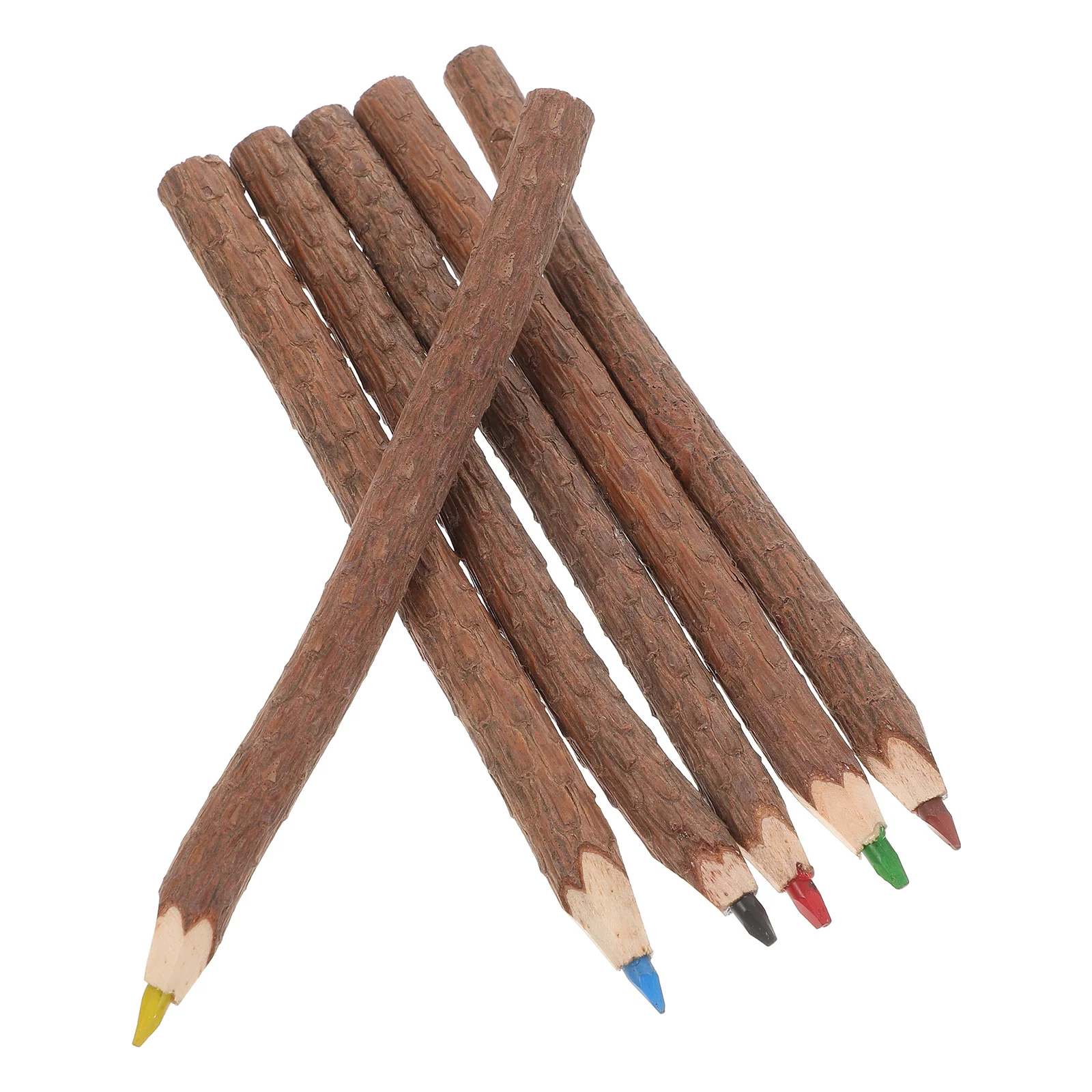 6pcs Wooden Colored Pencils Tree Bark Twig Outdoor Colored Wooden Pencil For Kids And Adults For Sketching Doodling Forest Party