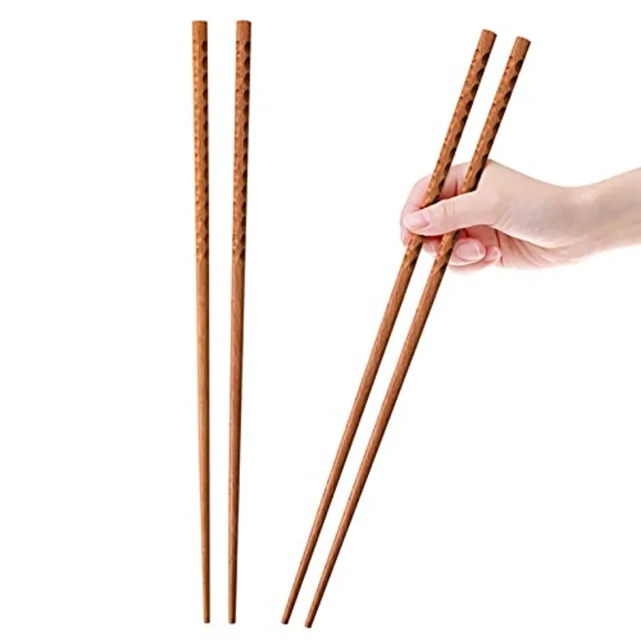16.5 Inches Cooking Chopsticks, 2 Pairs Wooden Long Chop Sticks Reusable for Noodles Frying Hotpot, Japanese Extra Long Anti-Sl
