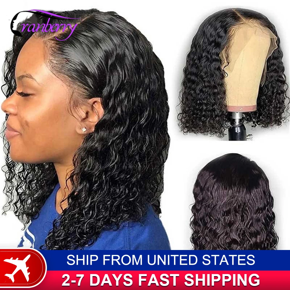 Human Hair Lace Wigs  Water Wave 13x4 Lace Front Short Curly Bob Wig 180% Density Cranberry Hair 13x4 Lace Frontal Wig