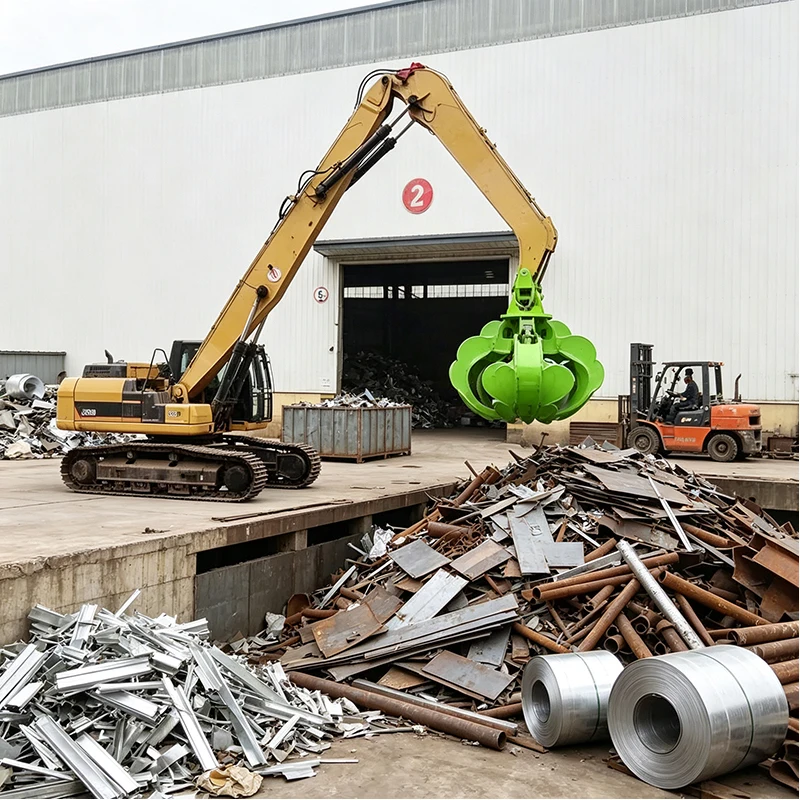 Hydraulic Excavator Orange Peel Grapple Heavy Duty Rotating Grab Attachment for Scrap Steel Recycling Construction Waste