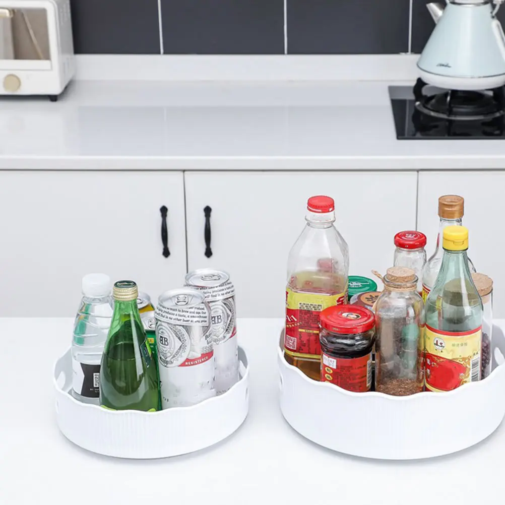 

1pc Kitchen Storage Rack Anti-Skid Rotating Organizer Fruit Seasoning Box 360 Swivel Base Bathroom Desk Holder