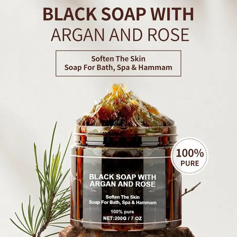 

Scrub Body Exfoliator Morocco Black Soap Organic Black Soap 200g Cleansing Brightening Soap for Women Men Travel Home