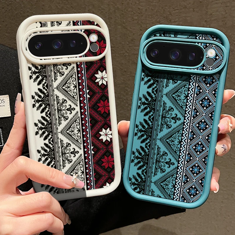 Vintage Totem Pattern Phone Case For Google Pixel 10 9 8 7 Pro 9A 8A 7A Pixel 9 10 Pro XL Shockproof Solid Color TPU Soft Cover