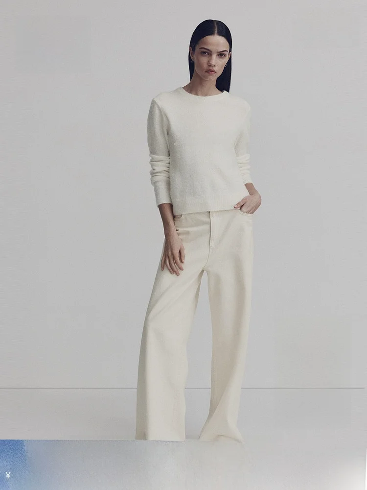 

White Woolen Knitted Sweater HM Women's Casual Sle Inner Warm Outer Warm Spring Faion Comfortable Fit Version Letter Embr...