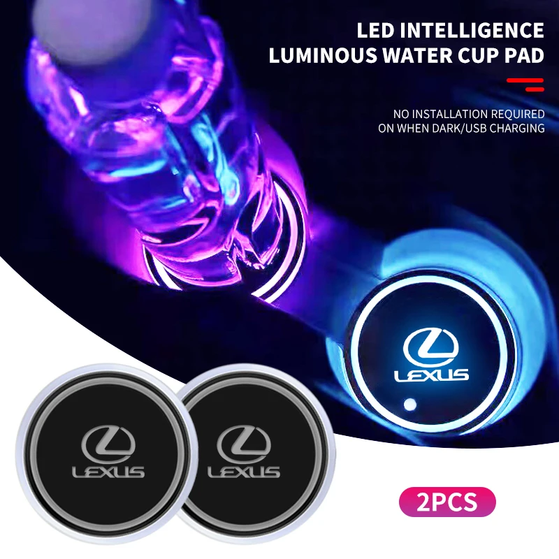 

Car Sticker 1/2pc Colorful Universal LED Car Cup Holder RGB Light Mat Pad For Lexus F-SPORT ES RX NX LS UX LM LX GX LC RZ IS CT