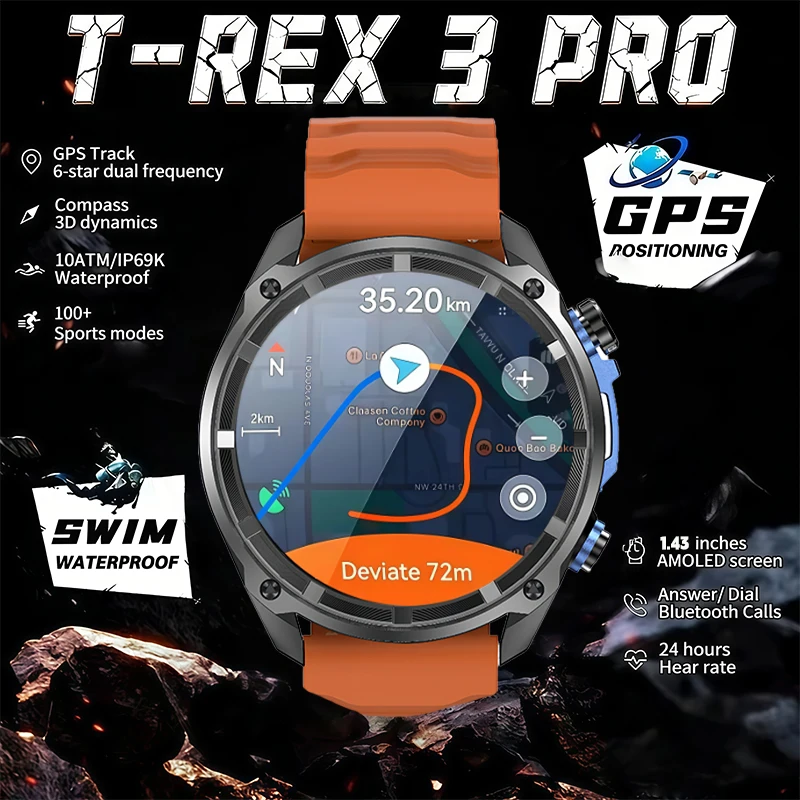 

4GB Local memory GPS Smart Watch Offline Map Sport Watches 1.43inch AMOLED Corning Gorilla Glass Swim Waterproof GPS Smartwatch