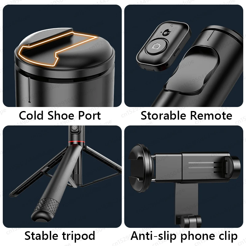 عصا سيلفي مع جهاز تحكم عن بعد بلوتوث لاسلكي، حامل ثلاثي للهاتف محمول من سبائك الألومنيوم مقاس 72 بوصة للهاتف المحمول iOS Android