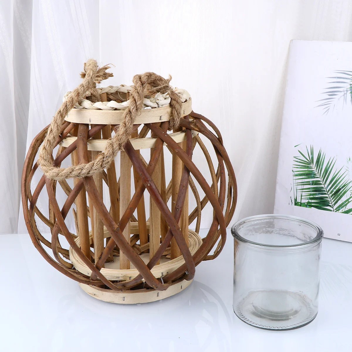 

1Pcs Hemp Rope Wicker Holder Large Wood Color Creative Hanging Candlestick Perfect Home Wedding Decoration Vintage Style