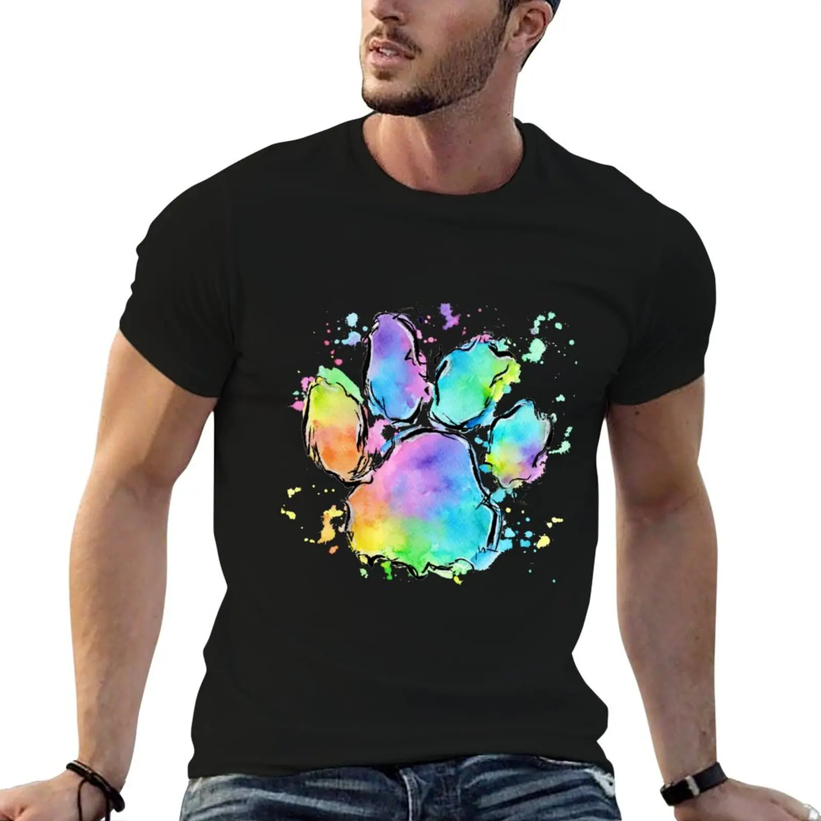 Watercolour Paw Print T-Shirt Summer Holiday T-Shirt