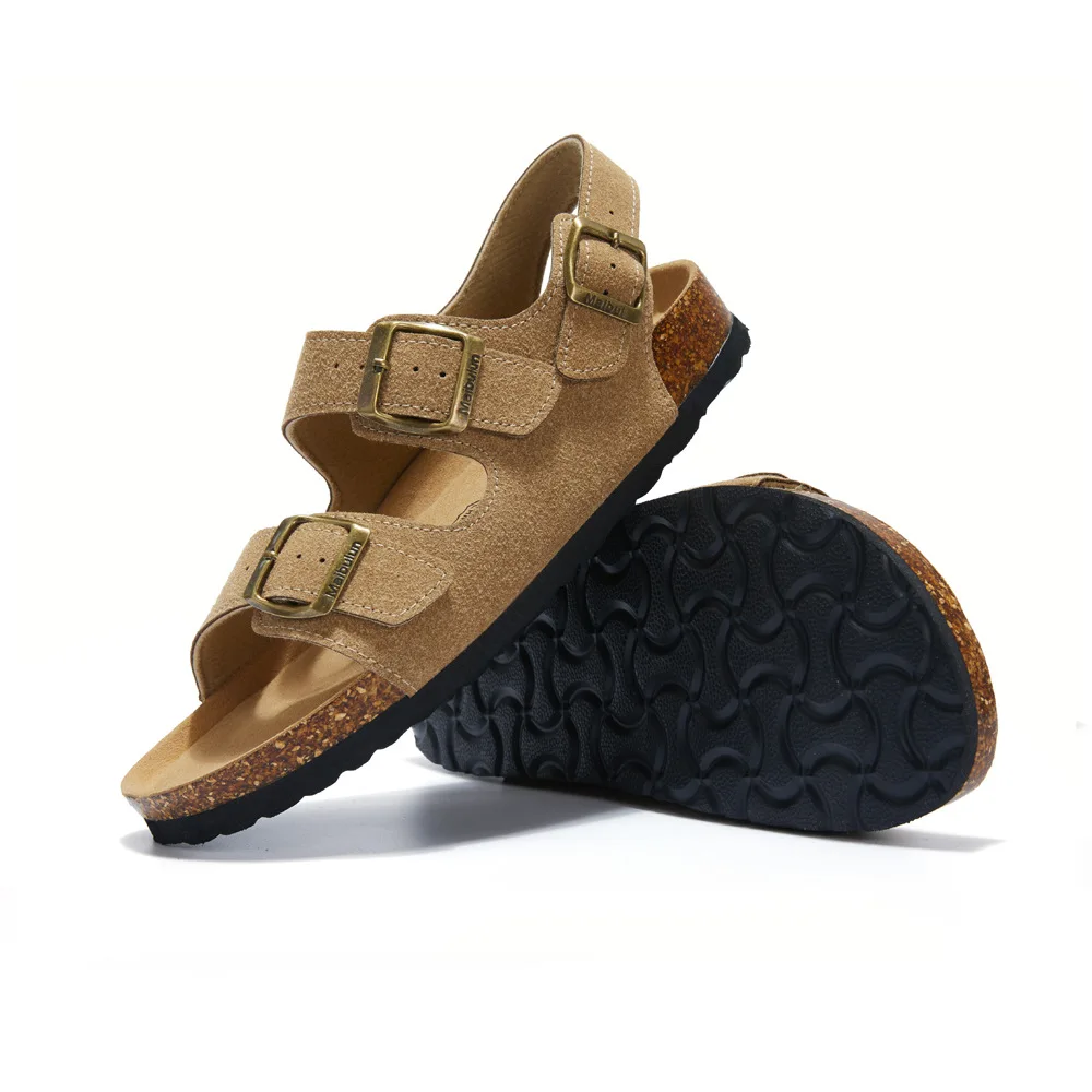 Unisex Women's Cork Sandals Flats Thicken Soled Belt Buckle Shoes Ladies Faux Suede Gladiator Sandalias Summer Men Clog Sandales