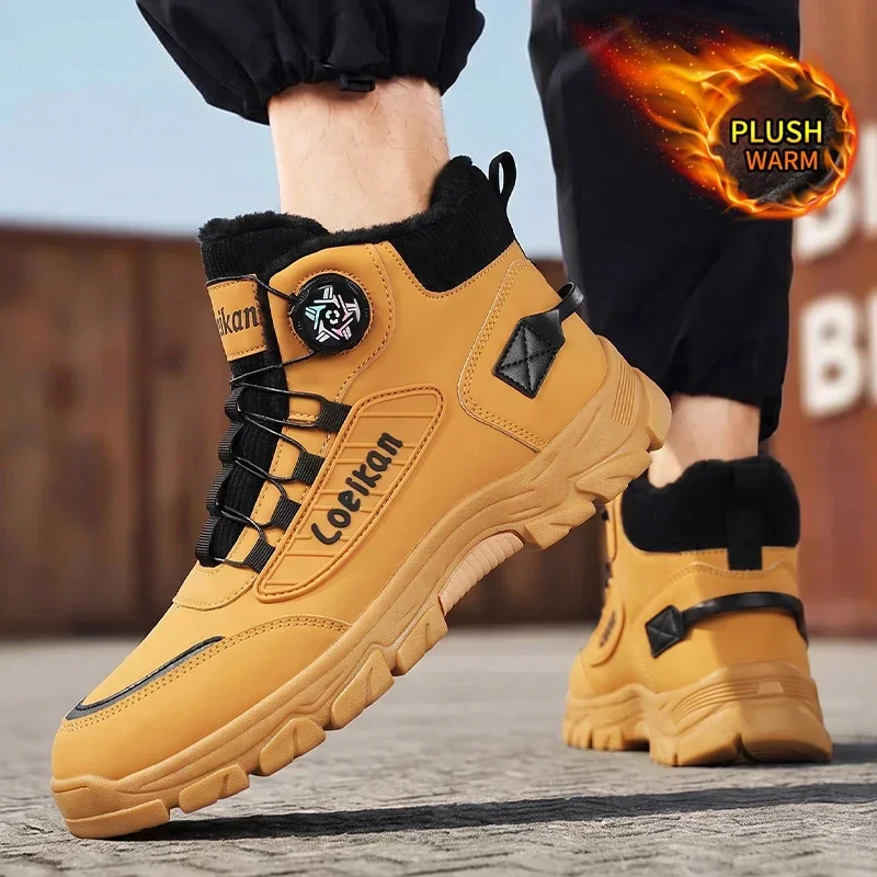 Herren-Winterstiefel mit Plüschfutter, Schnellverschluss-Knöchelstiefel, rutschfeste, strapazierfähige, warme Outdoor-Wanderschuhe – Detail 6