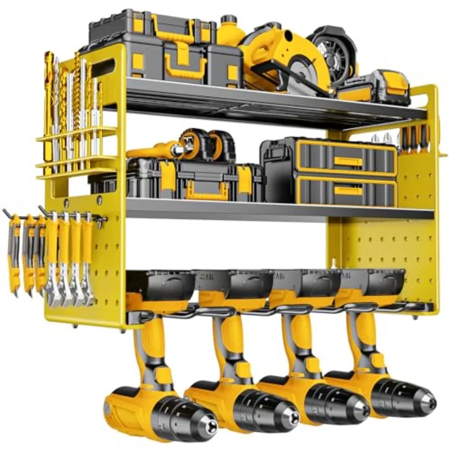

Настенный органайзер для электроинструментов, держатель для дрелей, органайзер для инструментов с крючками и отсеками для отверток, прочный, из железа, 3-х уровневый, для гаража