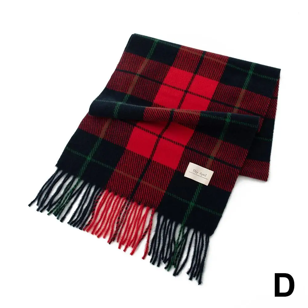 Christmas Plaid Scarf Women's Winter Imitation Cashmere Warp Thermal Design Shawl Scarf 1PCS Neckerchief with Knit L4X1