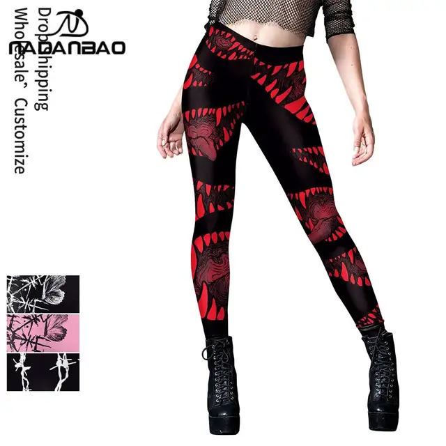 NADANBAO kobiety Halloween Cosplay legginsy średnio wysoka talia gotyckie rajstopy elastyczne sportowe spodnie siłownia Fitness spodnie do ćwiczeń seksowny dół