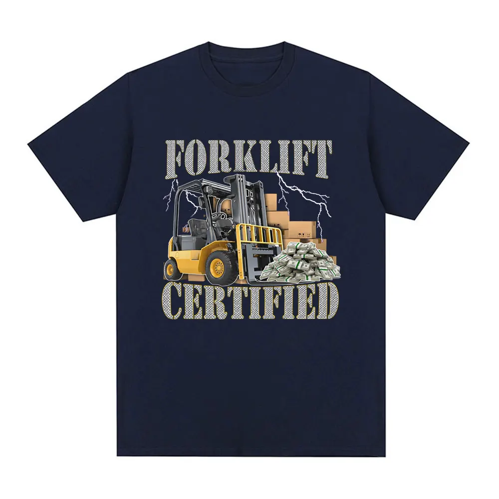 Funny Forklift Certified Operator Print T-Shirt Men Vintage Fashion Short Sleeve T-shirts Cotton Casual Cozy Oversized T Shirts