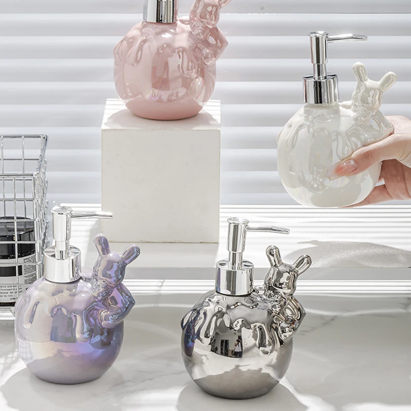 Ceramic Rabbit Soap Dispenser Luxury Cartoon Bunny Storage Tank Household Toilet Lotion Shower Gel Shampoo Hand Sanitizer Bottle