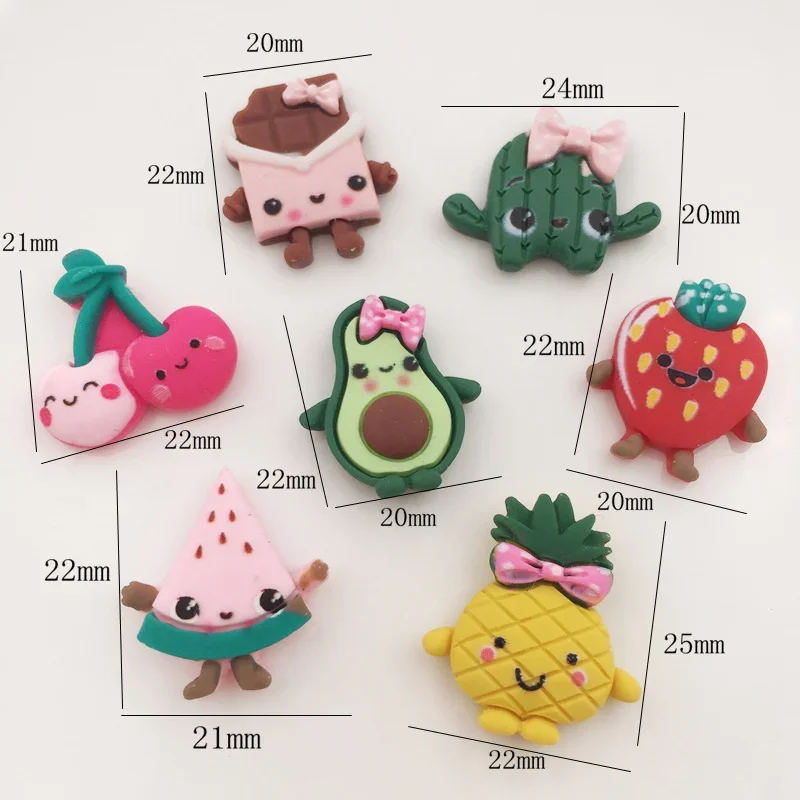 14pcs Painted Resin Kawaii Colorful Watermelon Cactus Avocado Cherry Chocolate Flat Back Scrapbook Cartoon Mini Figurines Crafts