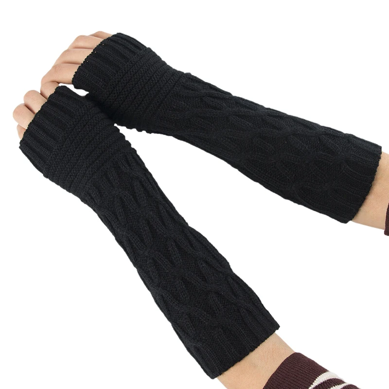 Long Fingerless Gloves Women‘s Mitten Winter Arm Warmer Knitted Arm Sleeve Fine Casual Soft Girls Goth Clothes Punk Gothic Glove