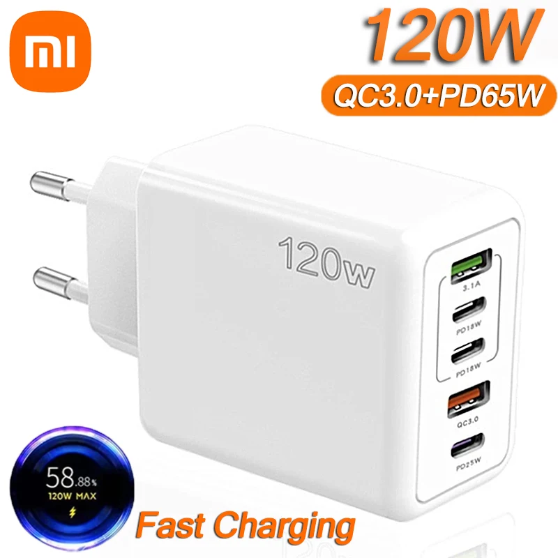 Xiaomi 120W Fast Charging 5 Ports USB C PD Interface Charger Quick Charge Phone Charger Adapter For iPhone Xiaomi Samsung