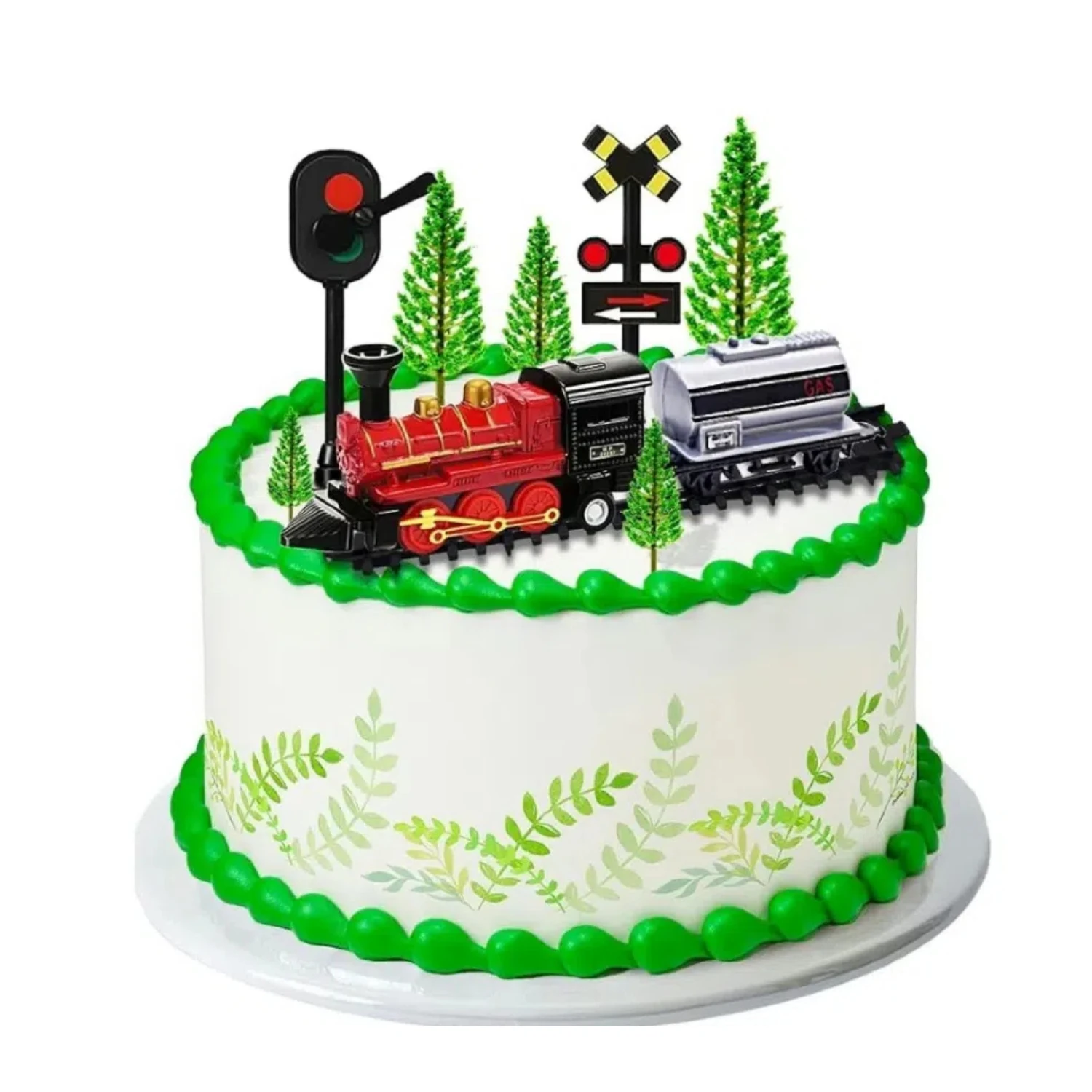 Train Cake Toppers Mini Trains Toy Traffic Track Railway Lights Cake Decorations for Boy's Steam Trains Theme Birthday Party