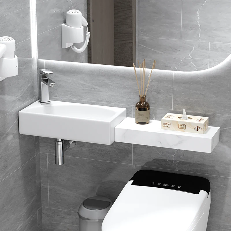 Small-sized simple washbasin, extremely narrow rock plate combined wall-mounted shelf