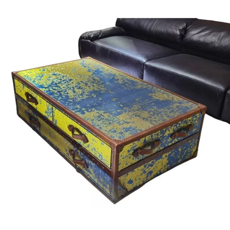 Premium cowhide, French retro coffee table for home use, box living room coffee table storage