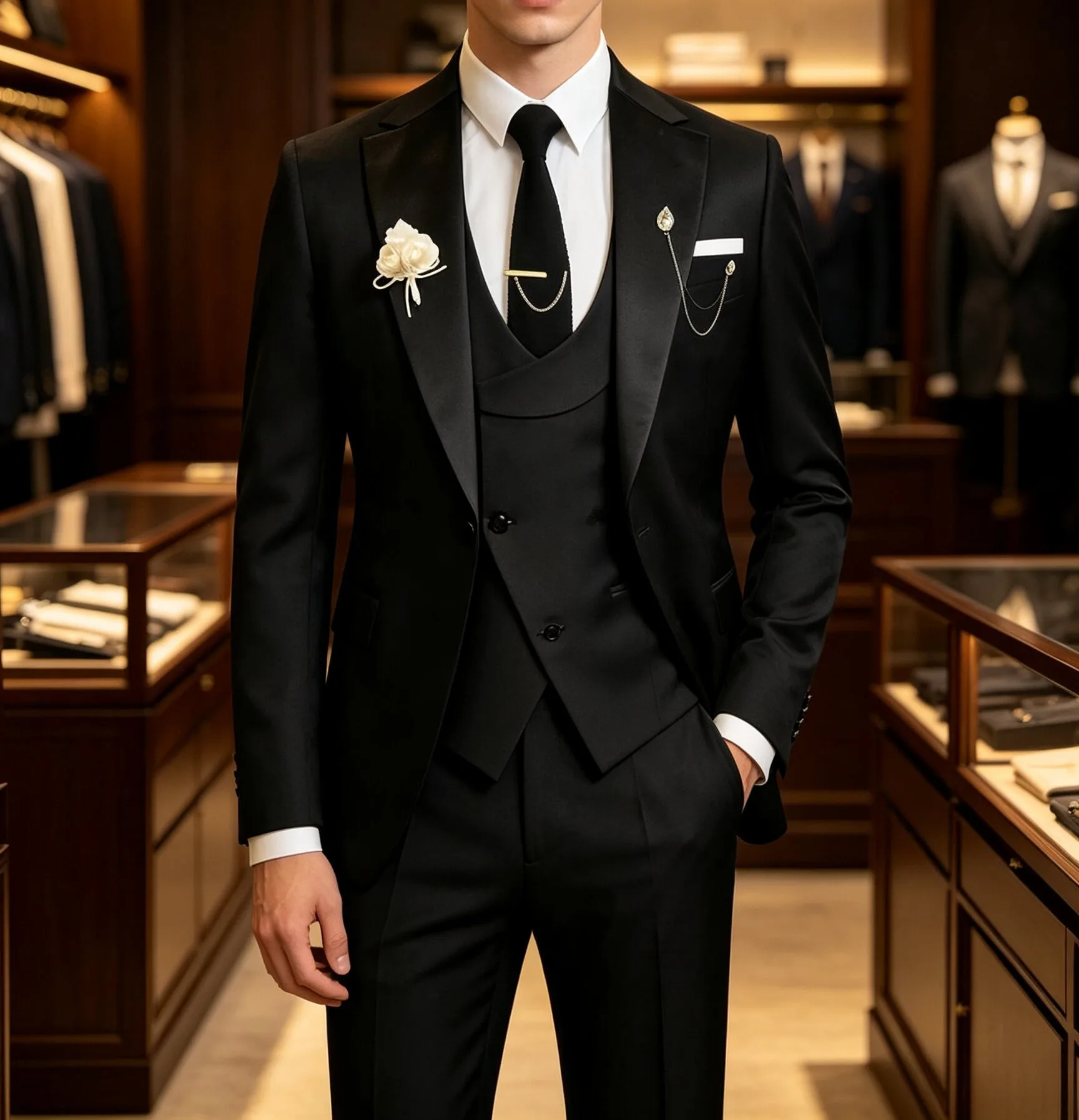 Herrenmode, lässiger 3-teiliger Anzug, Slim-Fit-Blazer, Weste, Hose, lange Hose, leicht, atmungsaktiv, für den Alltag, Reisen und Partys. – Detail 3