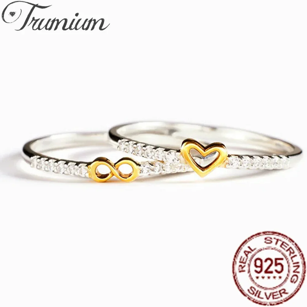 Trumium 925 Sterling Silver Endless Love Heart Rings for Women CZ Couple Ring Engagement Wedding Jewelry Dropshipping