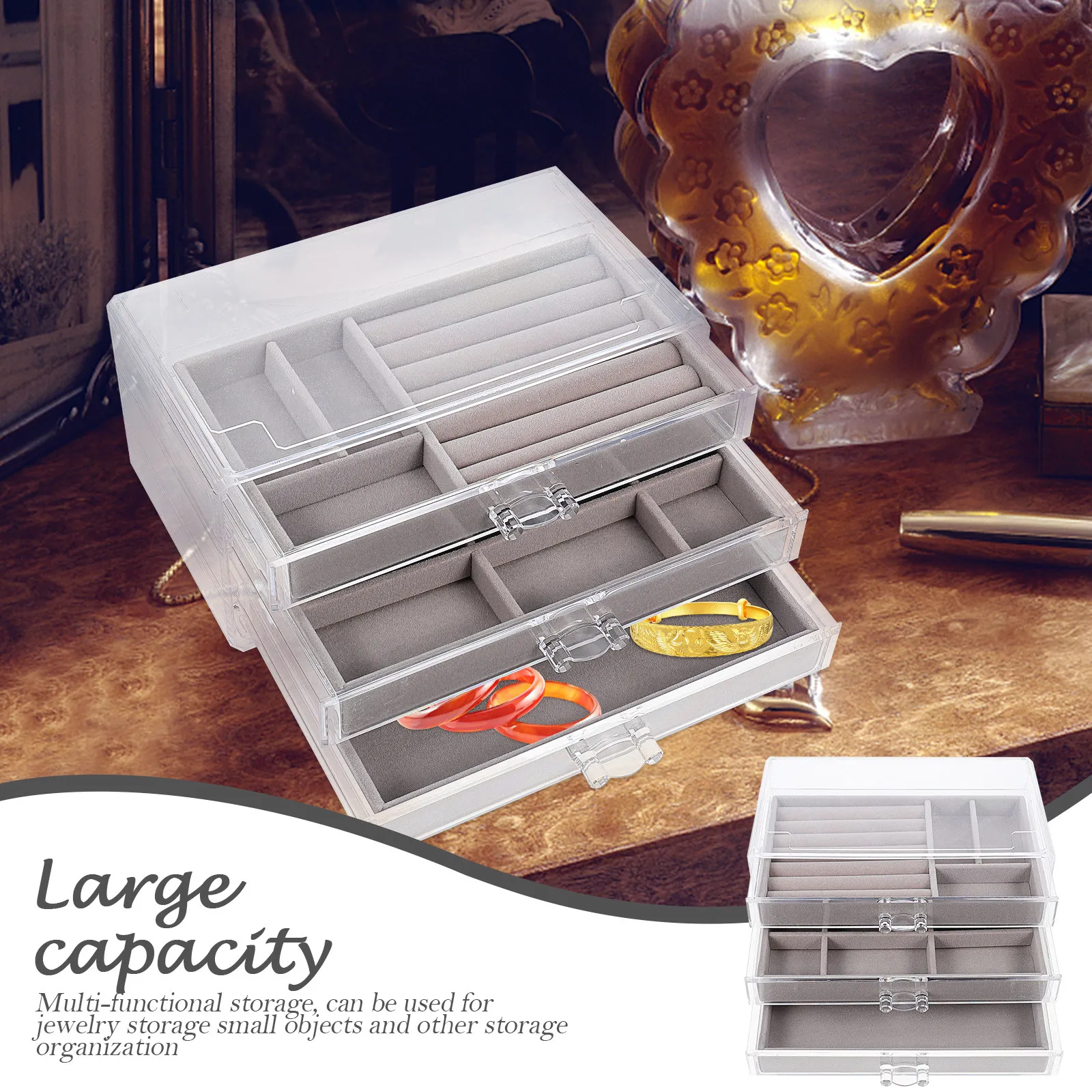 

Трехуровневый органайзер для украшений: пластиковый ящик для хранения серег, колец, ожерелий, настольный держатель для мелочей, подставка для демонстрации украшений