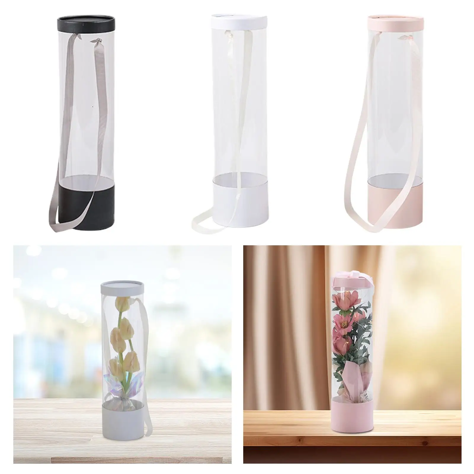 Single Flower Gift Box Cylinder Vase Valentines Day Gifts for Boyfriend Transparent Bouquet Gift Box for Mother's Day Couple