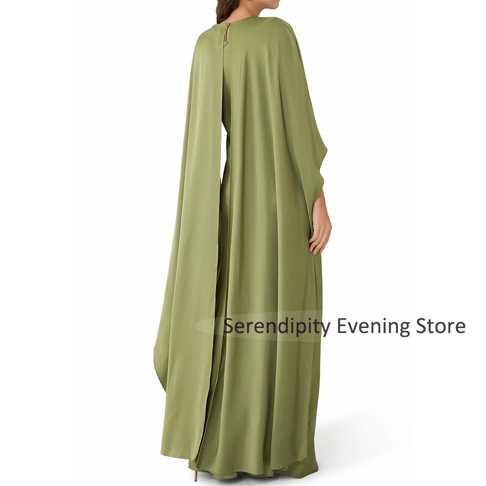 فستان سهرة حديث مع كيب مطوي رقبة دائرية على شكل حرف A طول الأرض فساتين سهرة للنساء 2025 بدون أكمام فساتين زفاف الضيوف #2