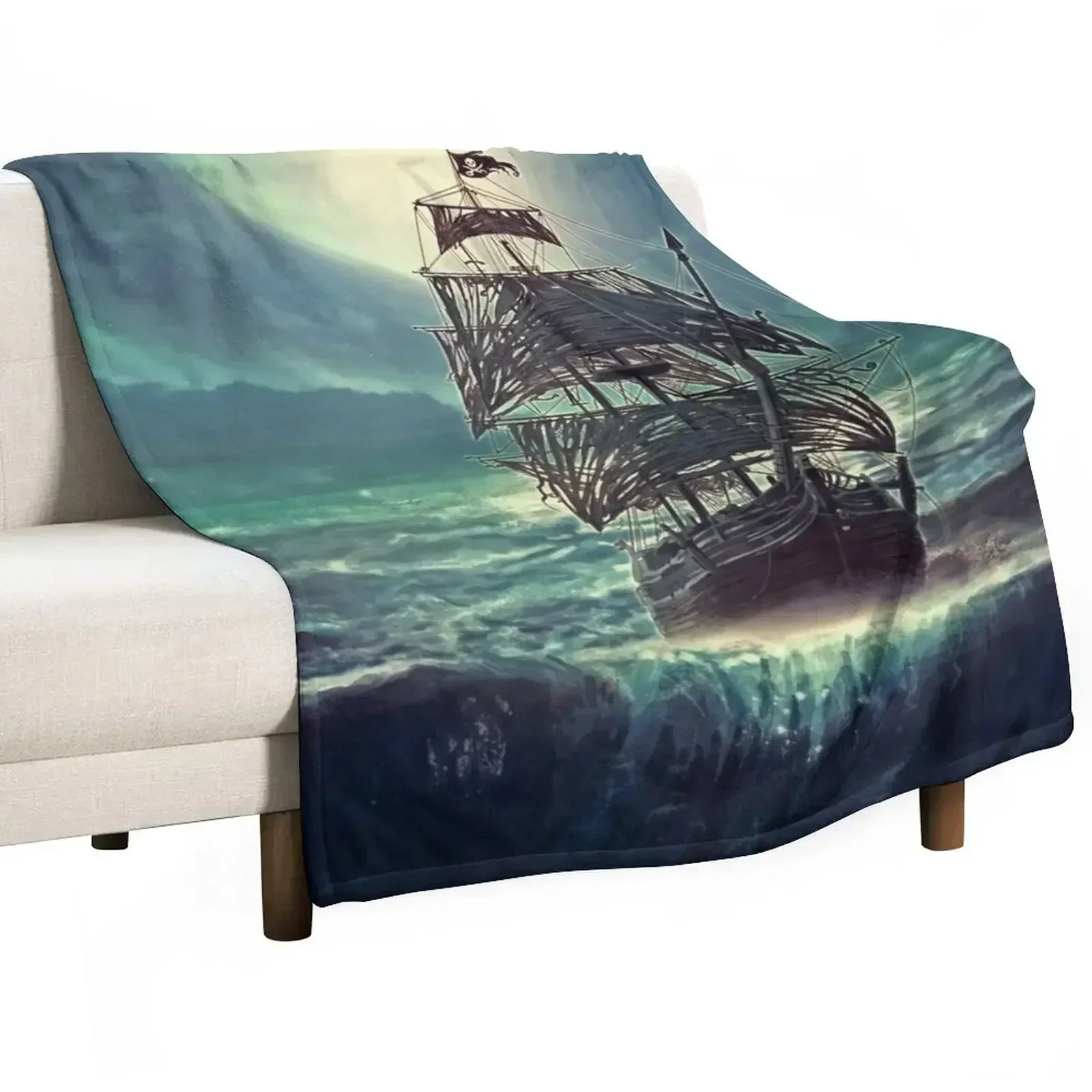 Ghost Pirate Ship at Night Throw Blanket Hairys Vintage Large anime Blankets For Sofas Sofa Throw Blankets