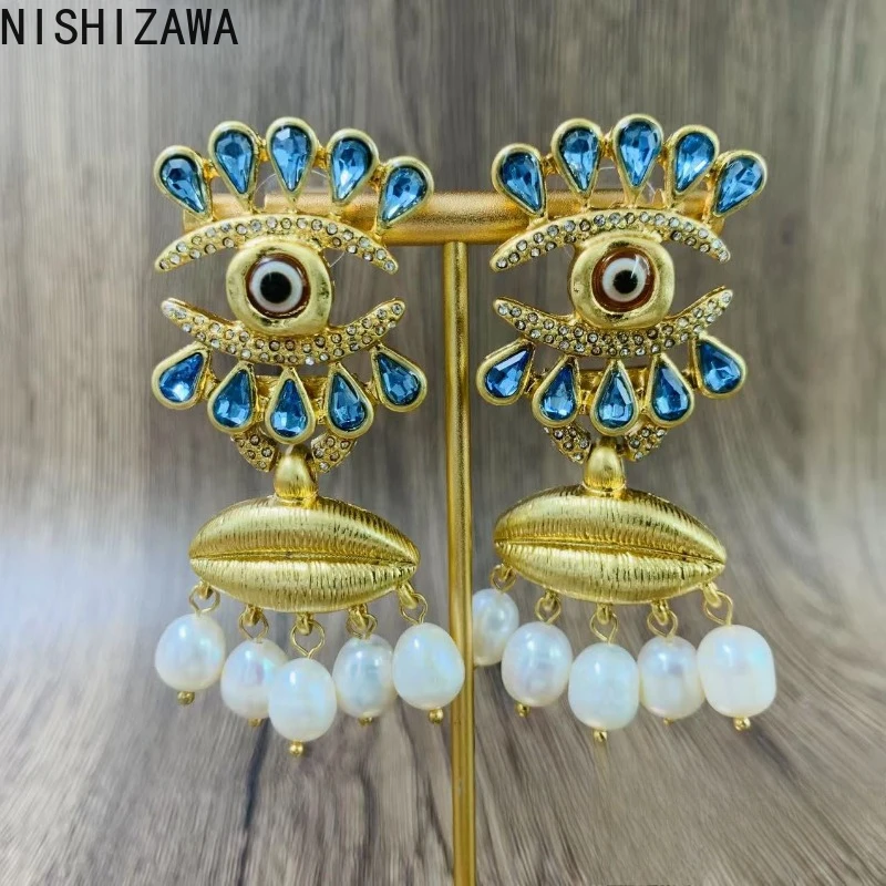 

NISHIZAWA Hyperbole Eye Earrings for Women Pearls Palace Style Vintage Luxury Fashion Jewelry Lips Elegant Pendientes Mujer