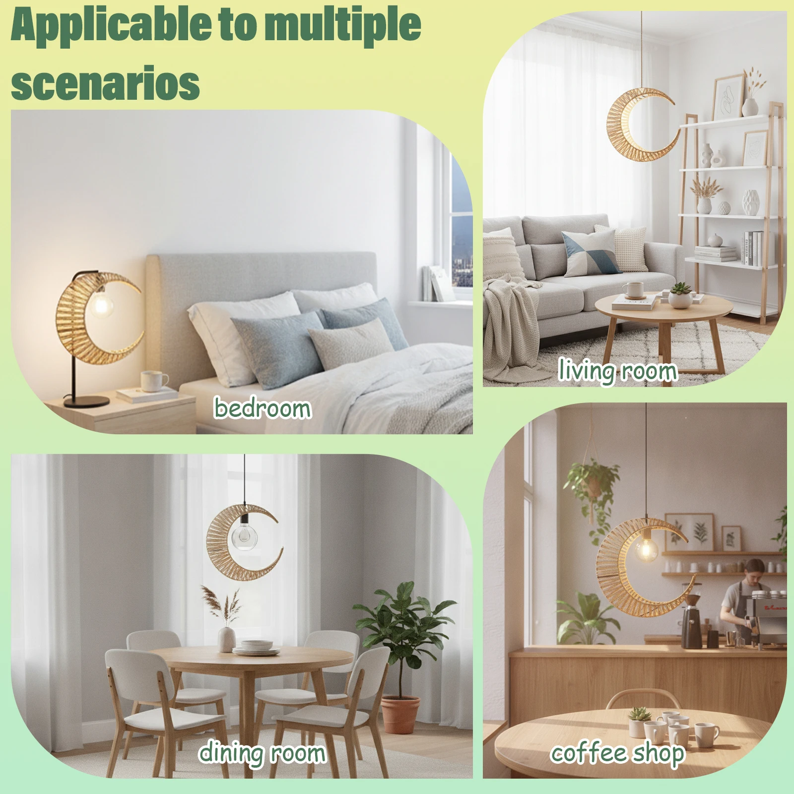 Wicker Pendant Shade - Halvemaanvormige geweven rotan hanglampkap, holle ademende