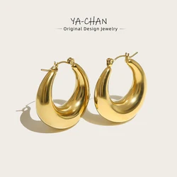 YACHAN 18K Gold Plated Smooth Stainless Steel Hoop Earrings for Women Trendy Hollow Punk Metal Jewelry Waterproof