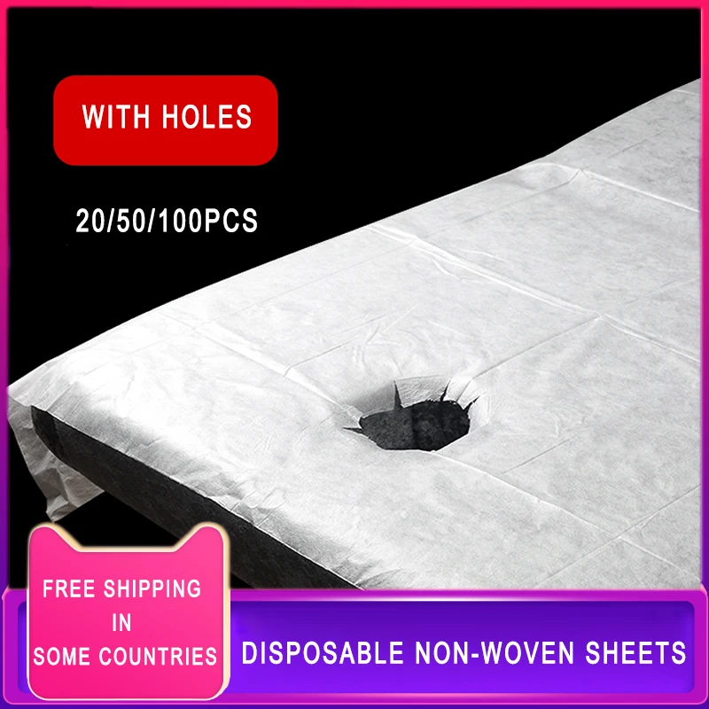 20/50/100pcs Disposable Spa Massage Mattress Sheets Salon Massage Bed Sheets Non-Woven Paper Table Cover Tattoo Supply With Hole